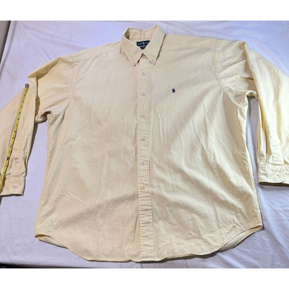 Ralph Lauren Button Down Shirt Yellow Men's Size XL Blue Pony - Picture 2 of 8